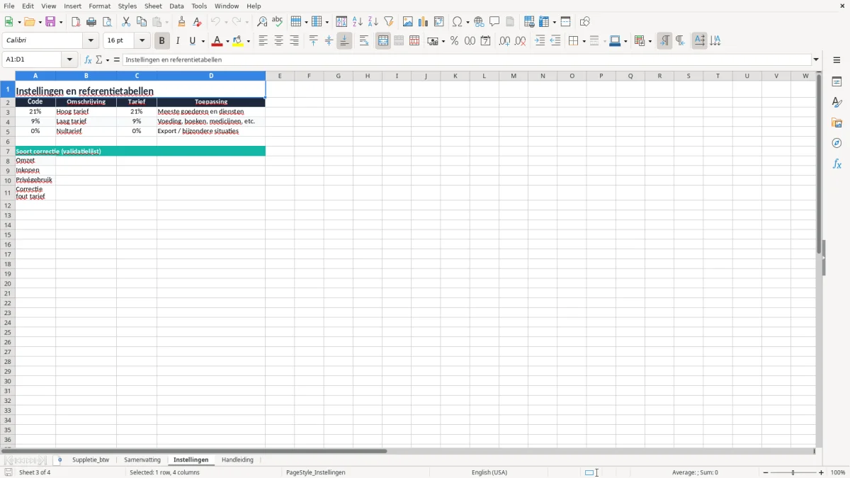 Screenshot 3: tabblad Instellingen - Excel-sjabloon suppletie btw aangifte excel sjabloon