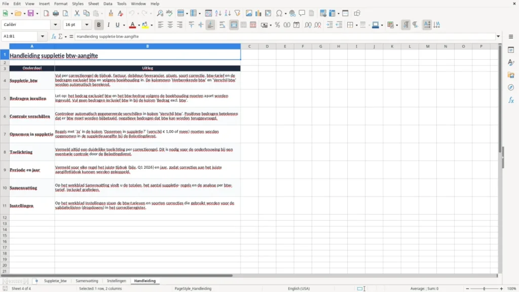Handleiding – Suppletie btw Excel Sjabloon (2026)