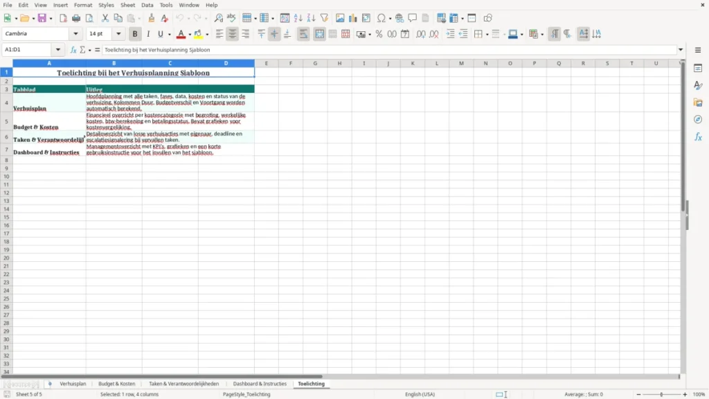 Toelichting – Verhuisplanning Excel – Gratis Sjabloon (2026)