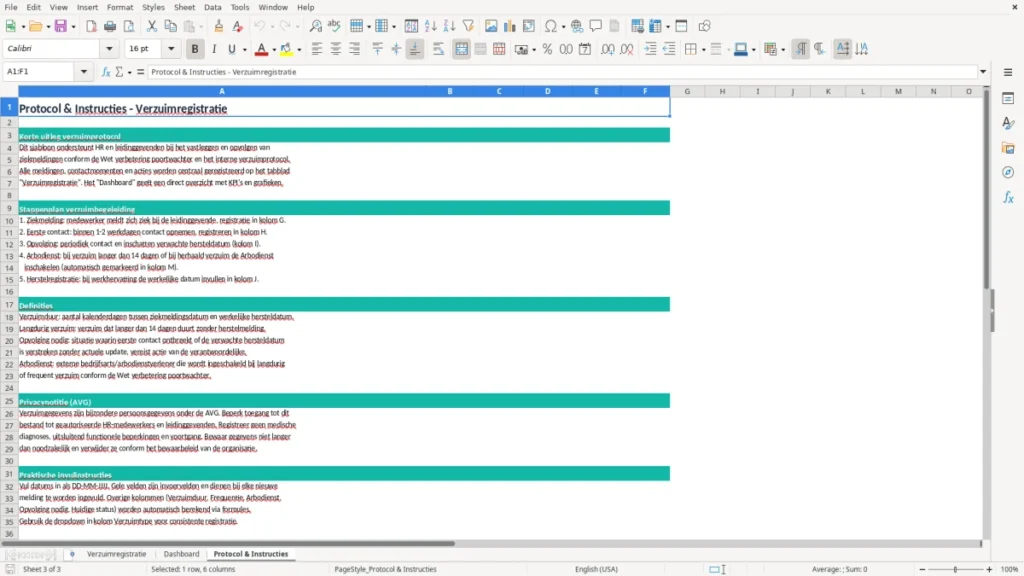 Protocol & Instructies – Verzuimprotocol Excel – Gratis Sjabloon (2026)