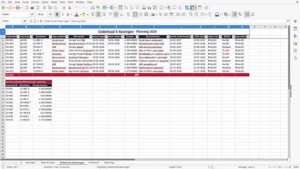 Onderhoud & Keuringen – Wagenparkbeheer Excel Sjabloon (2026)