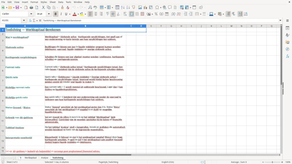 Toelichting – Werkkapitaal Excel – Gratis Sjabloon (2026)
