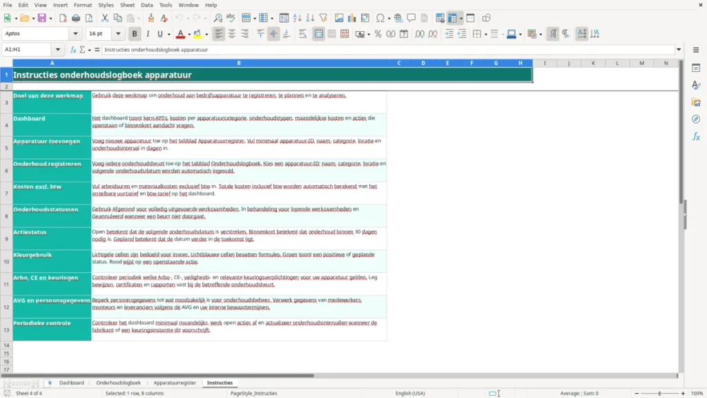 Instructies – Onderhoudslogboek apparatuur Excel – Gratis Sjabloon (2026)