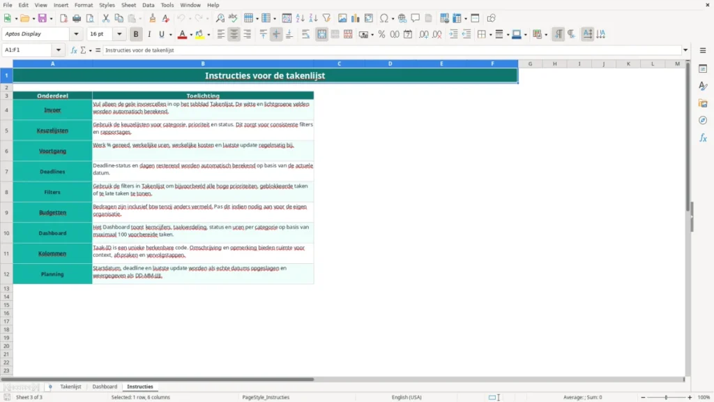 Instructies – Takenlijst Excel – Gratis Sjabloon (2026)