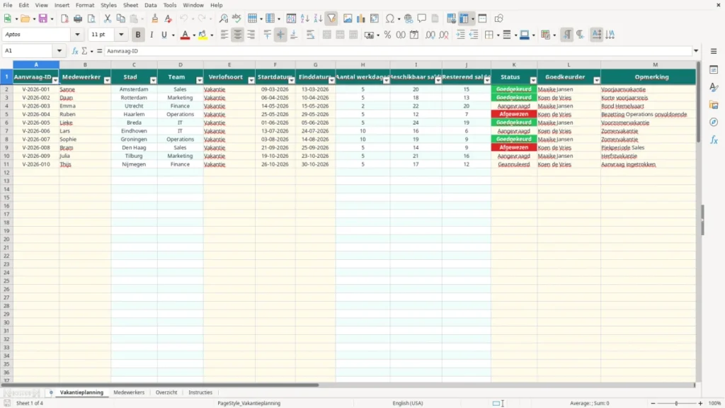 Vakantieplanning – Vakantieplanner Excel – Gratis Sjabloon (2026)