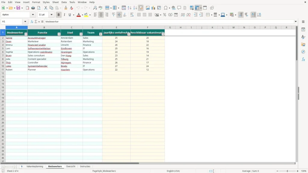 Medewerkers – Vakantieplanner Excel – Gratis Sjabloon (2026)